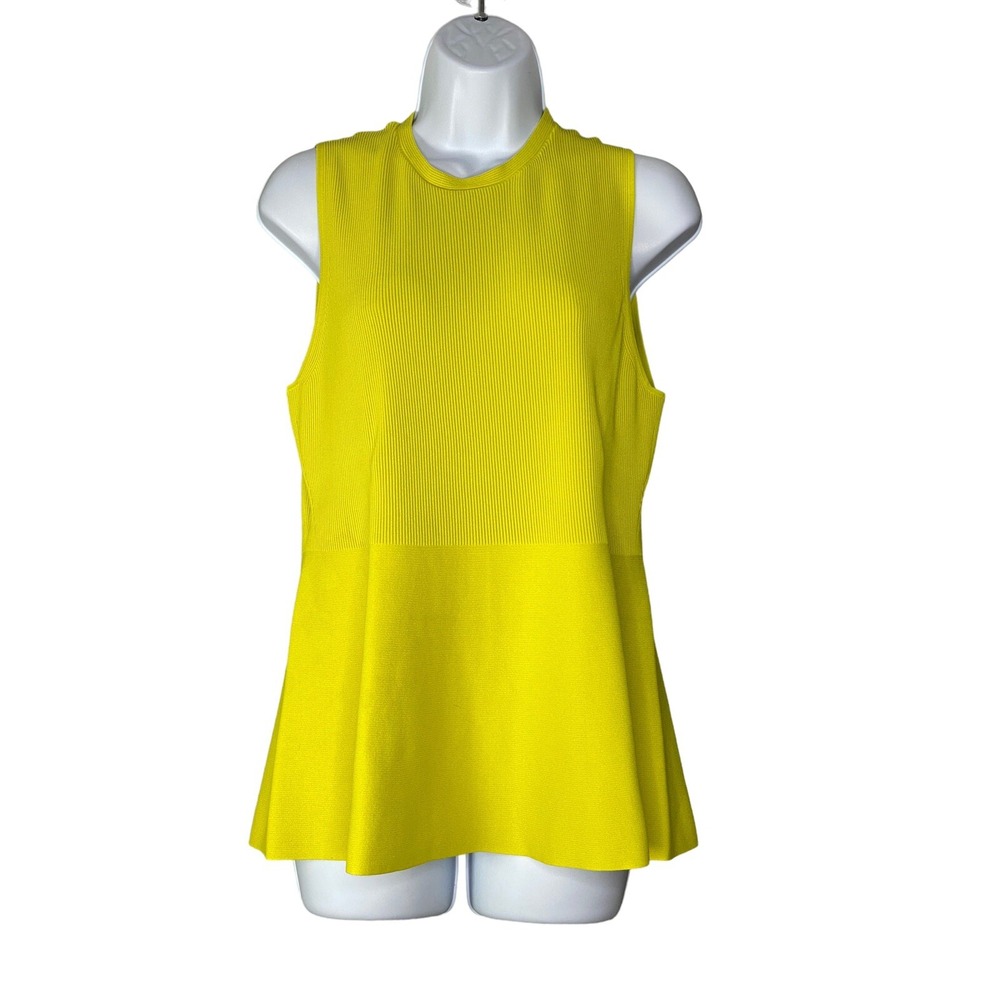 Theory Women's Peplum Knit Ribbed Yellow Sleeveless Top‎ Plus Size XXL